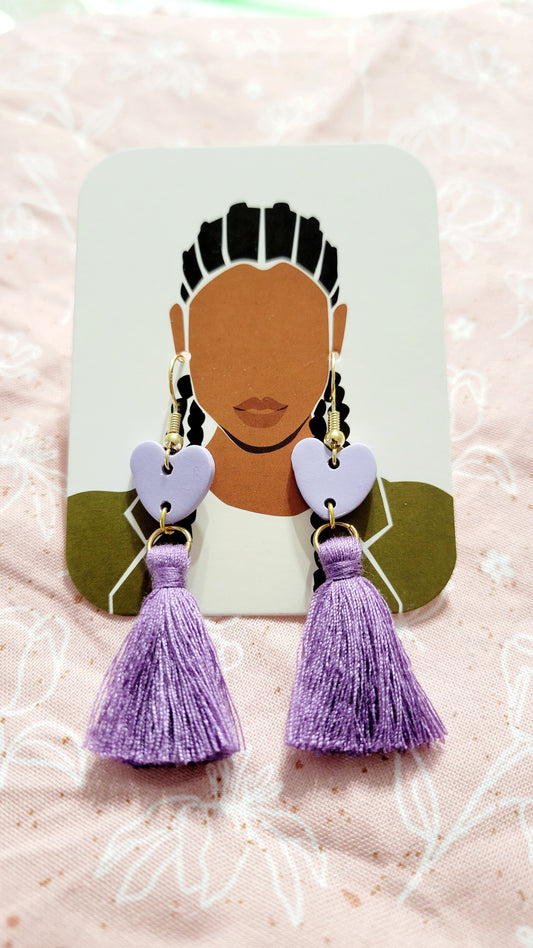 (Copy) Purple Hearts w Tassel Dangle Earrings